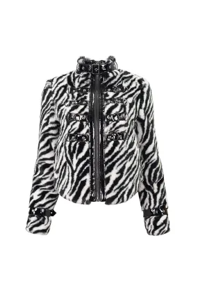 Devil Fashion - Punk Faux Fur Zebra Jacket with Lacquer Details CT182 | Dark Ages